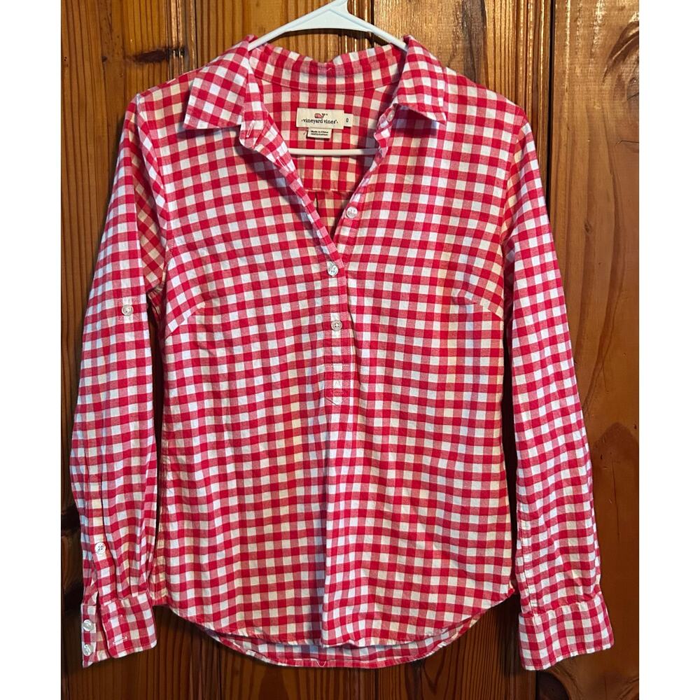 Vineyard Vines women’s red/white checkered blouse long sleeve size 0